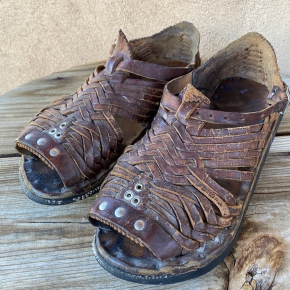 VTG 1980s Brown Leather Sandals Huaraches Mens US11 - Picture 1 of 8